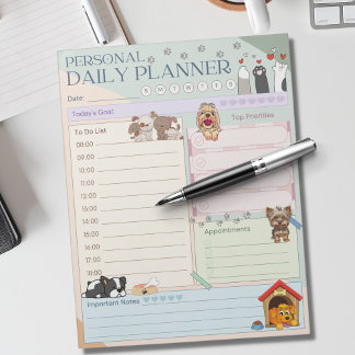 Pesonal Daily Planner Cute Dog Puppy Multicolored Notepad