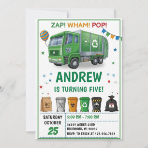 Pesonal Garbage Dump Truck Birthday party Invitation