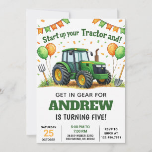 Pesonal Green Tractor Birthday Invitation