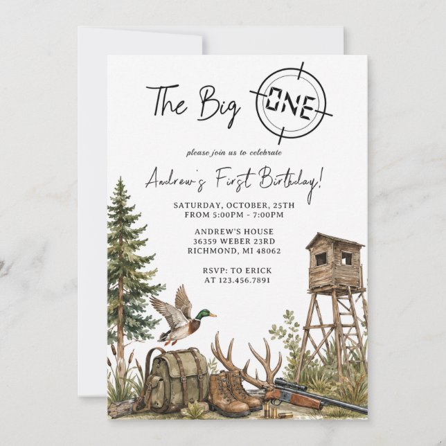 Pesonal Hunting First Birthday Invitation (Front)