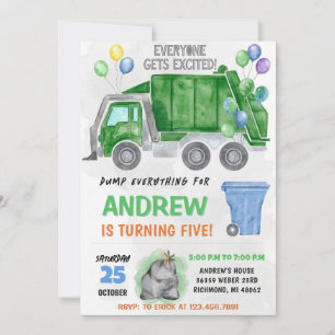Pesonal Kids Dump Trucks Birthday Bash Invitation