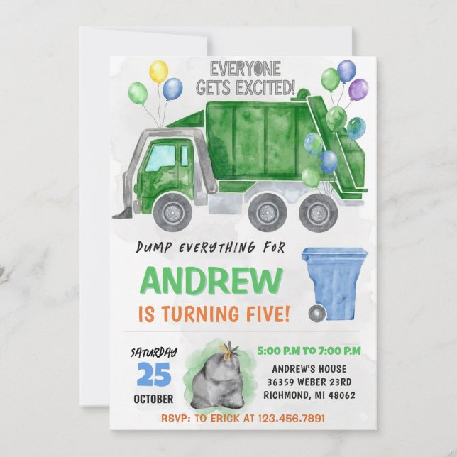 Pesonal Kids Dump Trucks Birthday Bash Invitation (Front)