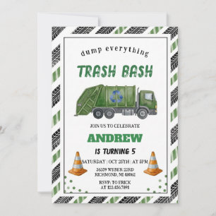 Pesonal Kids Trash Garbage Truck Birthday Invitation