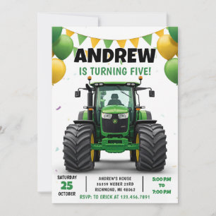 Pesonal Modern Tractor Birthday Invitation