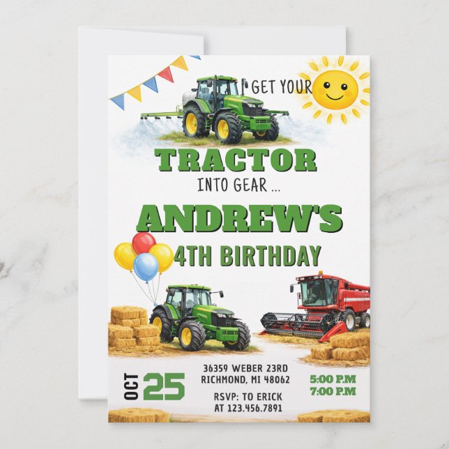 Pesonal Ranch Tractor Birthday party Invitation (Front)