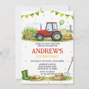 Pesonal Tractor Birthday Ranch Party Invitation