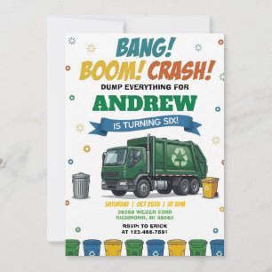 Pesonal Trash Truck Boys Birthday Invitation