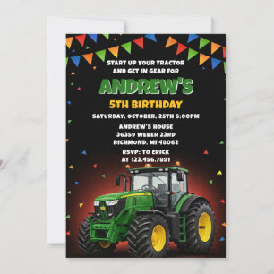 Pesonal Watercolor Tractor Birthday Ranch Party Invitation