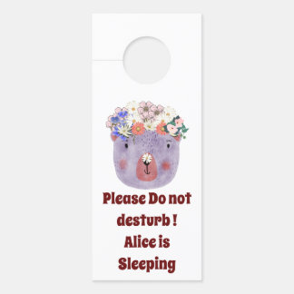 Pesonalized beautiful animal with flowers purple door hanger