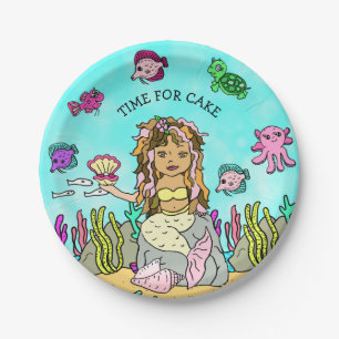 Pesonalized Ethnic Hand darwn  Mermaid Birthday Paper Plate