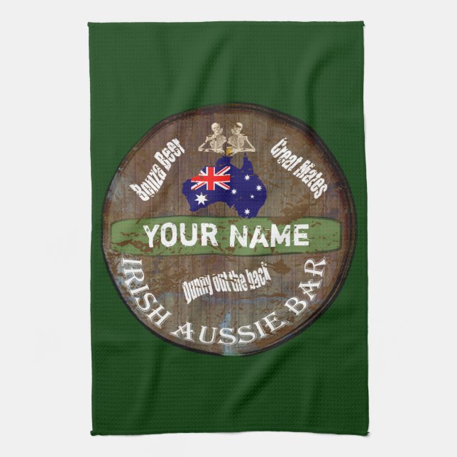Pesonalized Irish Aussie pub sign Tea Towel (Vertical)