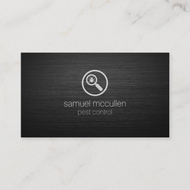 Pest Control Bug Glass Icon Brushed Metal Skills Business Card (Front)