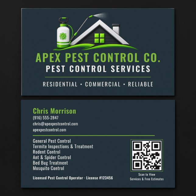 Pest Control Exterminator QR Code Professional Business Card (Creator Uploaded)