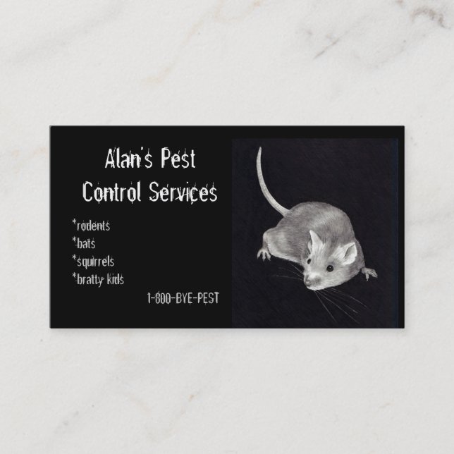 PEST CONTROL: MOUSE IN PENCIL: BUSINESS BUSINESS CARD (Front)