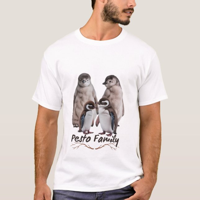 Pesto The Penguin Famous Bird with Family Essentia T-Shirt (Front)