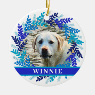 Pet 2 Photo Blue Wreath Christmas Wreath Ceramic Tree Decoration