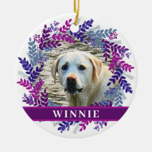 Pet 2 Photo Pink Purple Wreath Christmas Wreath Ceramic Tree Decoration