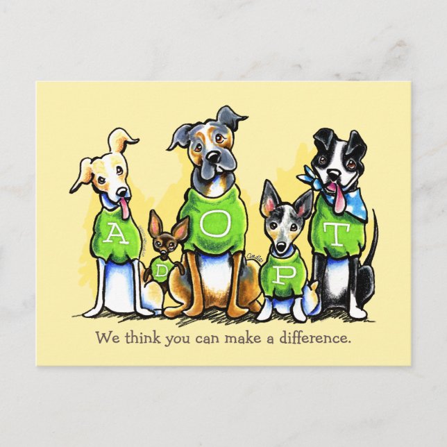 Pet Adoption Non Profit Green Tee Dogs Custom Postcard (Front)