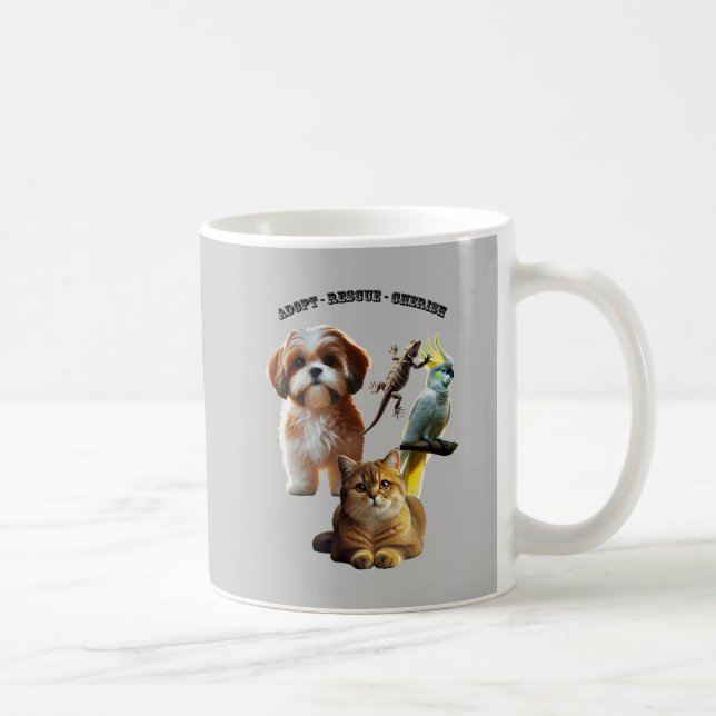 Pet Adoption with Dog, Cat, Bird, and Lizard URM Coffee Mug (Right)