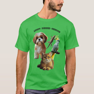 Pet Adoption with Dog, Cat, Bird, and Lizard URM T-Shirt