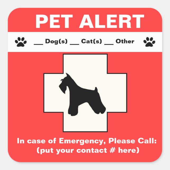 Pet Alert Emergency Square Sticker (Front)
