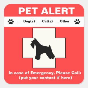 Pet Alert Emergency Square Sticker