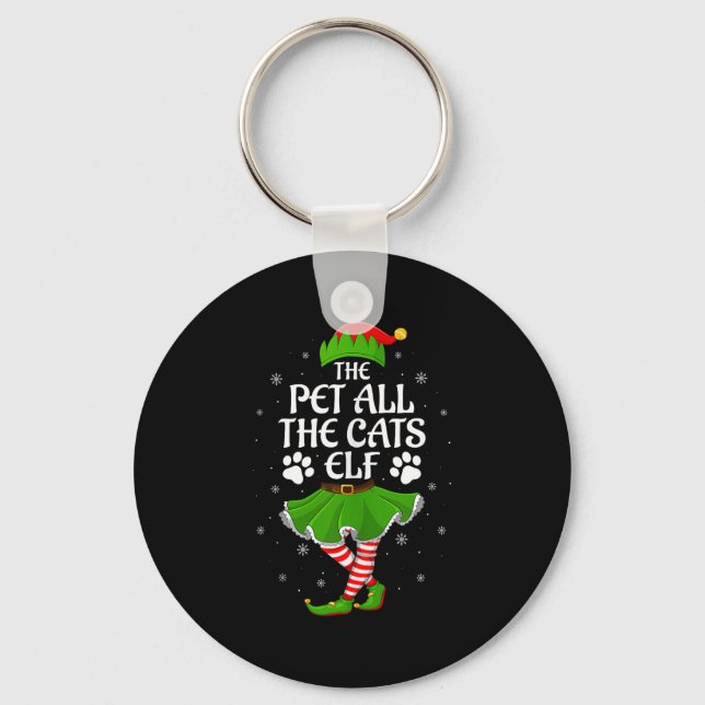 Pet All The Cats Elf Christmas Girls Women Elf Squ Key Ring (Front)
