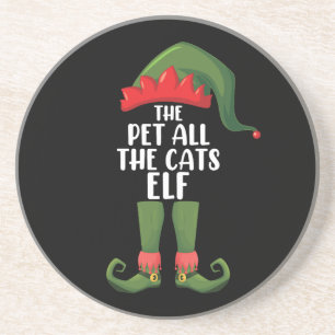Pet All the Cats Elf Matching Family Christmas  Coaster