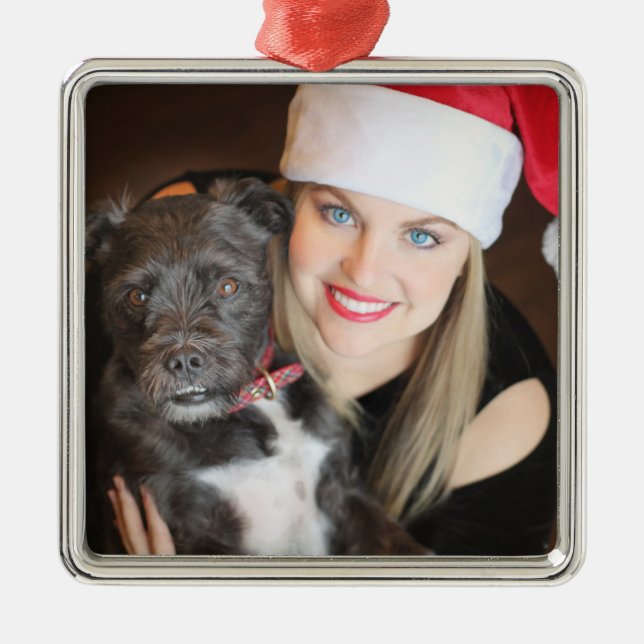 Pet And Mom Holiday Photo Metal Tree Decoration (Front)