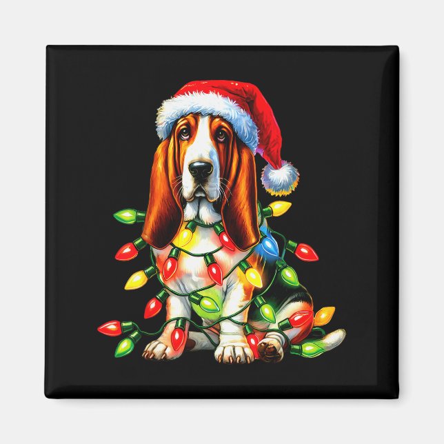Pet Animal Bet Hound Dog Lover Santa Hat Christmas Magnet (Front)