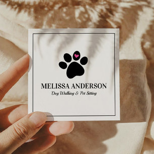 Pet Animal Dog Cat Paw Heart Custom Square Business Card