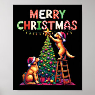 Pet Animal Golden Retriever Dogs Decorating Christ Poster