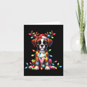 Pet Animal Lovers Cute Boxer Dog Reindeer Antlers Card