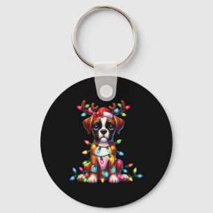 Pet Animal Lovers Cute Boxer Dog Reindeer Antlers Key Ring