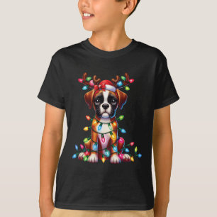 Pet Animal Lovers Cute Boxer Dog Reindeer Antlers T-Shirt