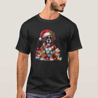 Pet Animal Lovers Cute Boxer Dog Reindeer Antlers  T-Shirt