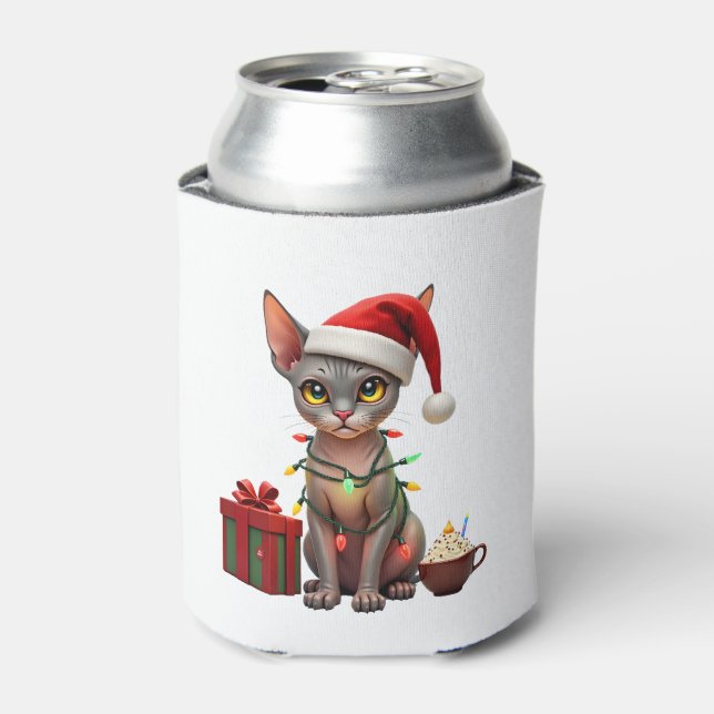 Pet Animal Lovers Cute Sphynx cat Reindeer Antlers Can Cooler (Can Front)