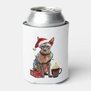 Pet Animal Lovers Cute Sphynx cat Reindeer Antlers Can Cooler