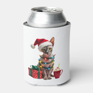 Pet Animal Lovers Cute Sphynx cat Reindeer Antlers Can Cooler
