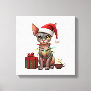 Pet Animal Lovers Cute Sphynx cat Reindeer Antlers Canvas Print
