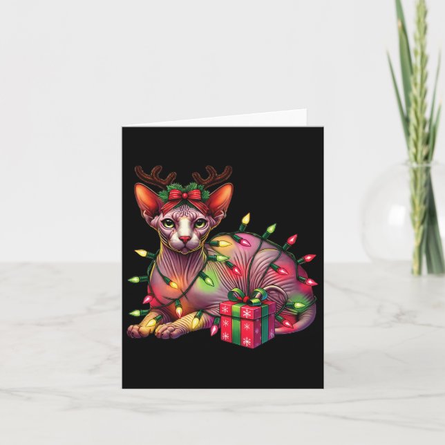 Pet Animal Lovers Cute Sphynx Cat Reindeer Antlers Card (Front)