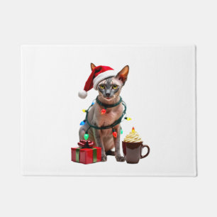 Pet Animal Lovers Cute Sphynx cat Reindeer Antlers Doormat