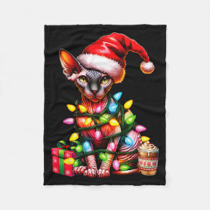Pet Animal Lovers Cute Sphynx Cat Reindeer Antlers Fleece Blanket