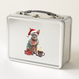 Pet Animal Lovers Cute Sphynx cat Reindeer Antlers Metal Lunch Box