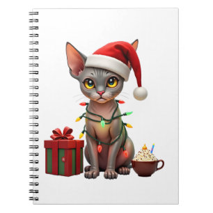 Pet Animal Lovers Cute Sphynx cat Reindeer Antlers Notebook