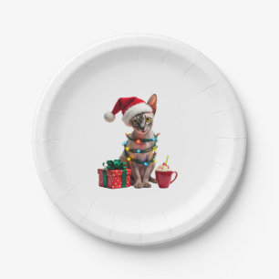 Pet Animal Lovers Cute Sphynx cat Reindeer Antlers Paper Plate