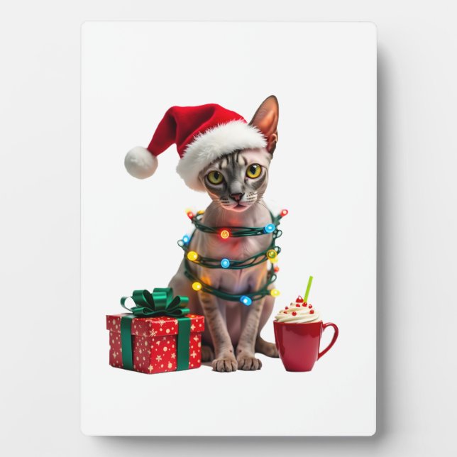 Pet Animal Lovers Cute Sphynx cat Reindeer Antlers Plaque (Front)