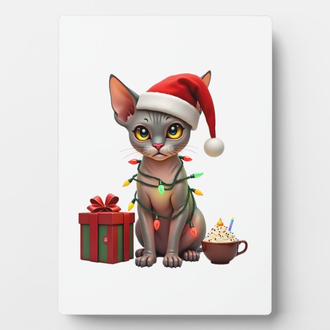 Pet Animal Lovers Cute Sphynx cat Reindeer Antlers Plaque (Front)