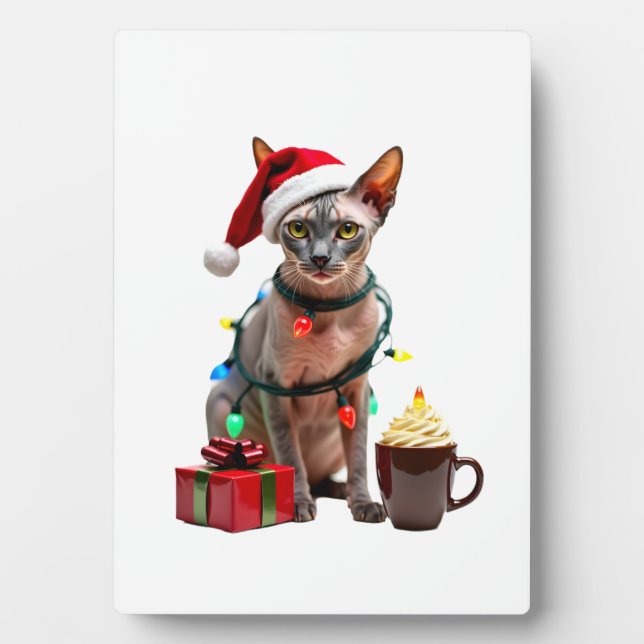 Pet Animal Lovers Cute Sphynx cat Reindeer Antlers Plaque (Front)