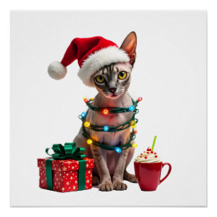 Pet Animal Lovers Cute Sphynx cat Reindeer Antlers Poster